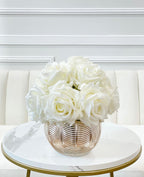 Medium Premium Real Touch White Rose Arrangement in Gold Vase - Flovery
