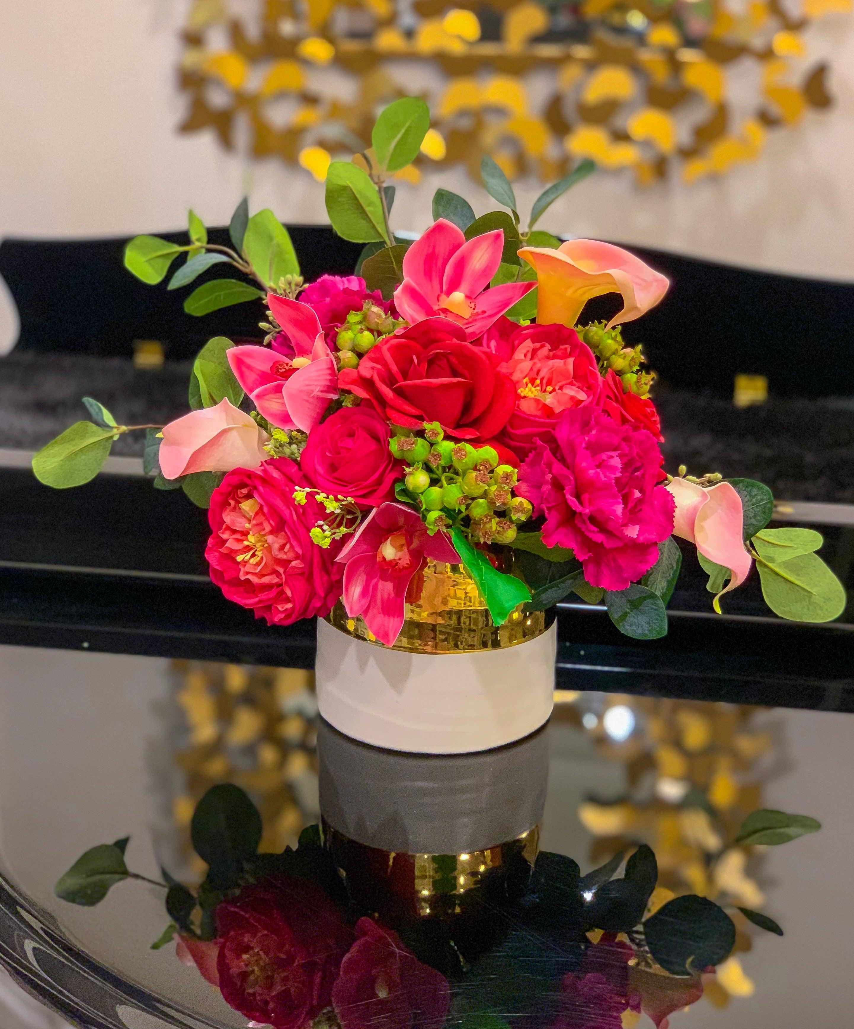 Endless Love Flovery’s Design Real Touch Flowers In White Gold Vase - Flovery Main image