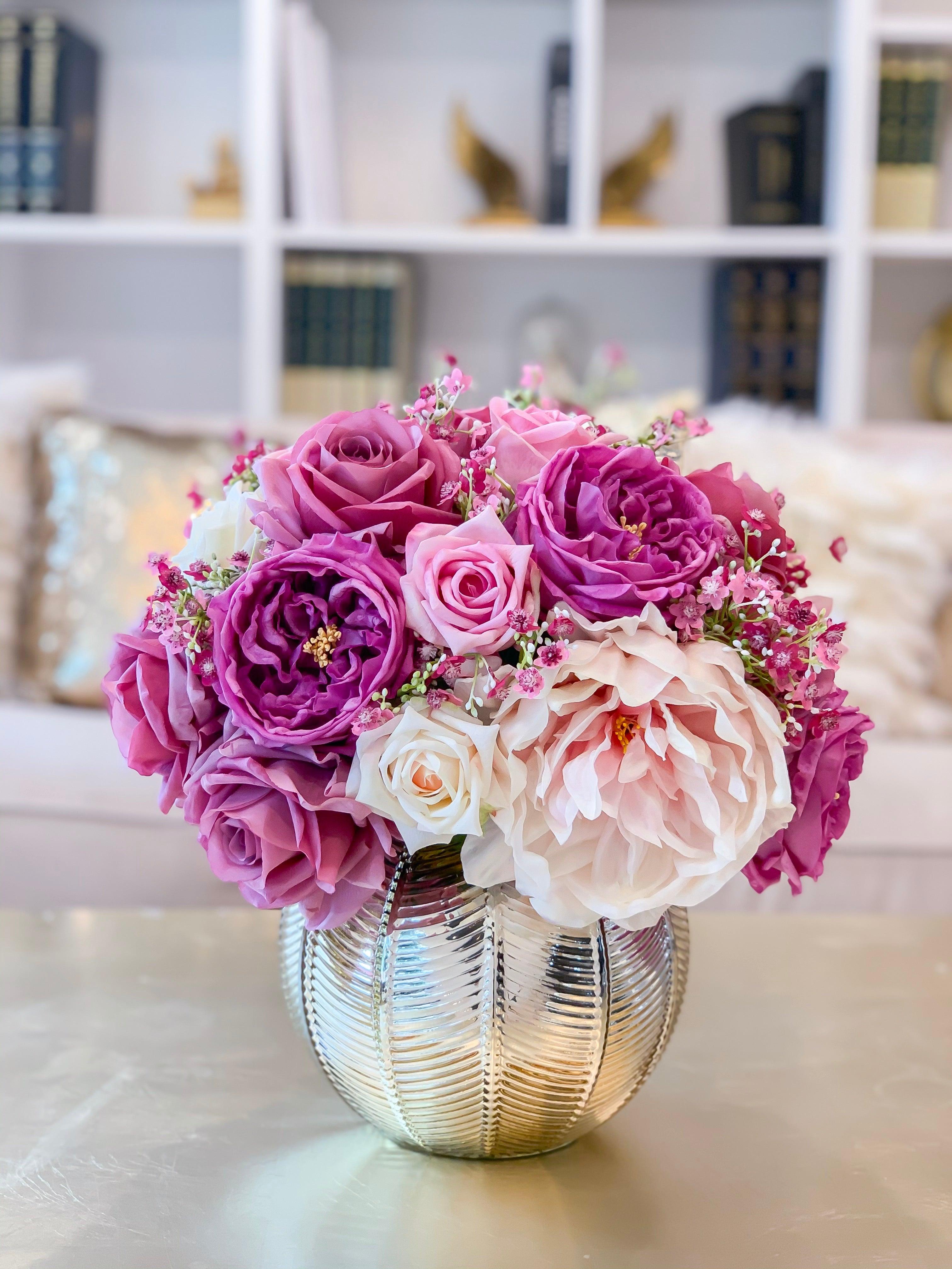 Large Luxury Purple Faux English Rose Peony Centerpiece Secondary image