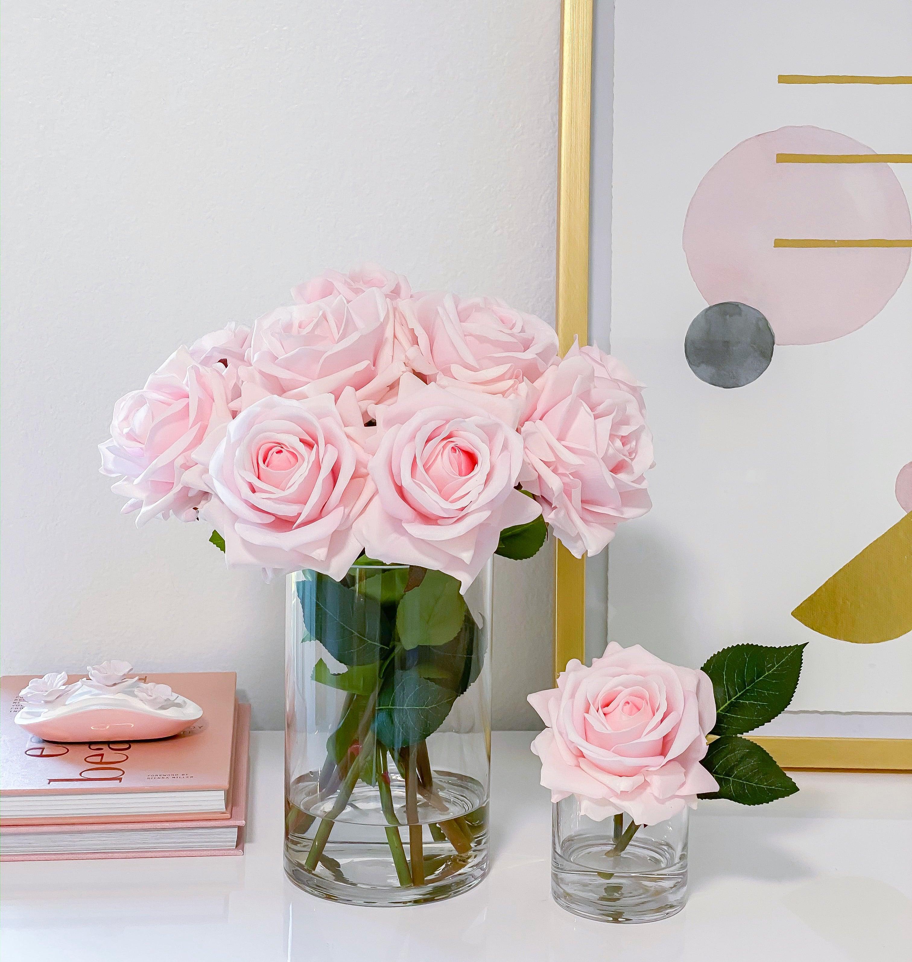Set of 2 Large Pink/Blush Rose Real Touch Arrangement - Flovery Main image