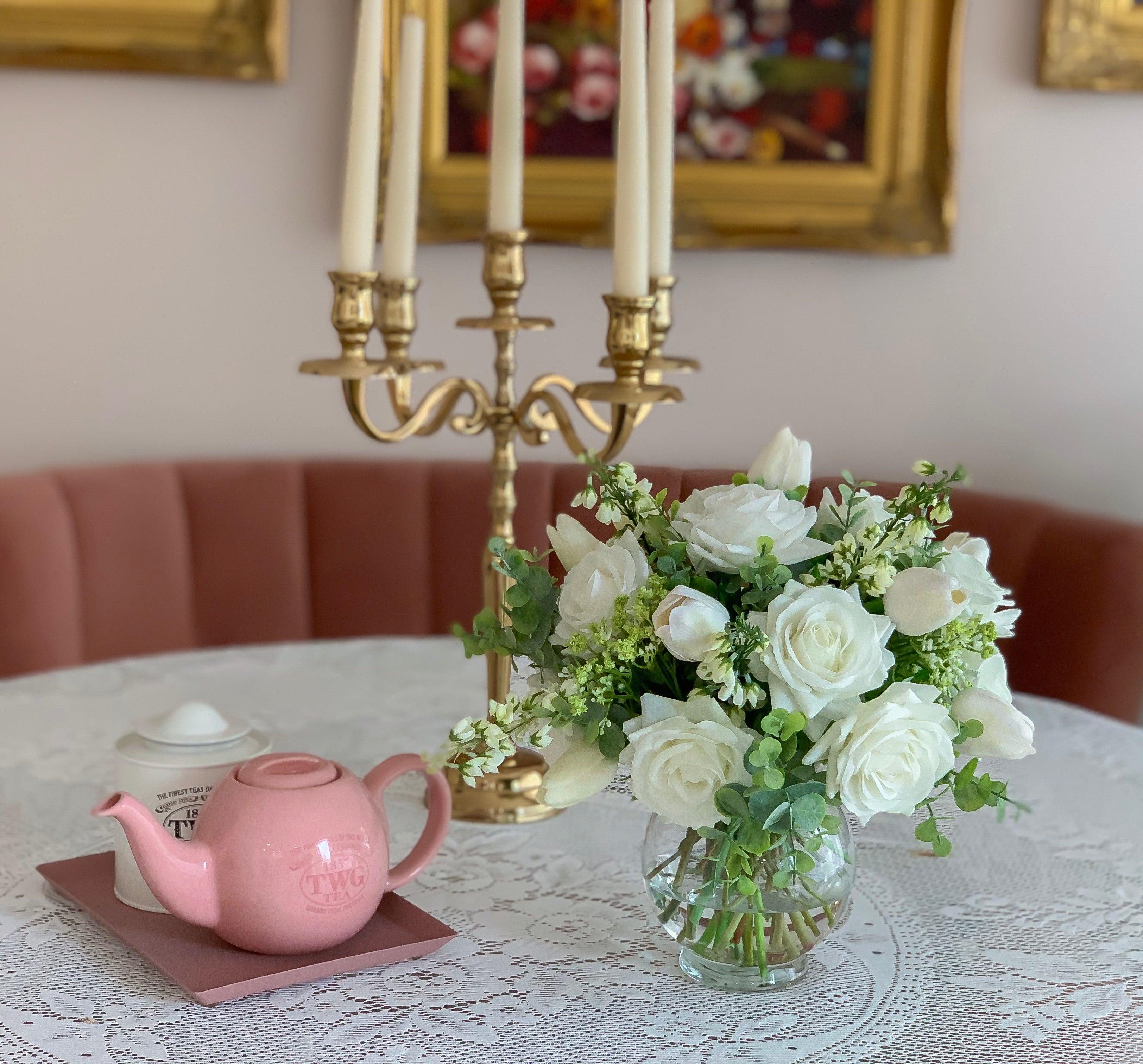 Real Touch Centerpiece-Faux Floral Arrangement-White Centerpiece-Silk Flowers Arrangement-True Touch Rose Arrangements - Flovery
