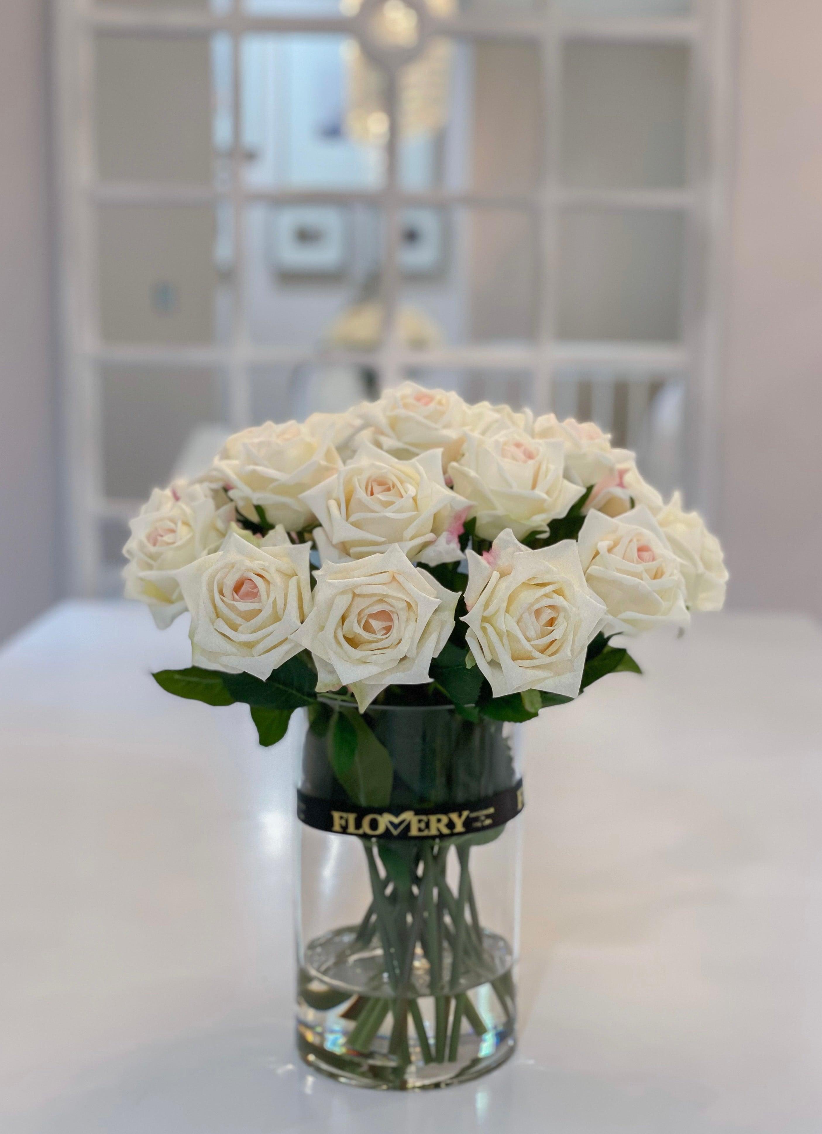 14” Luxury Ivory Rose Real Touch Arrangement - Flovery