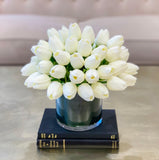 Faux Real Touch Tulips Centerpiece-Dining-Natural Touch Tulip-White Tulip-Silk Flower Arrangements-Soft Touch Flowers - Flovery