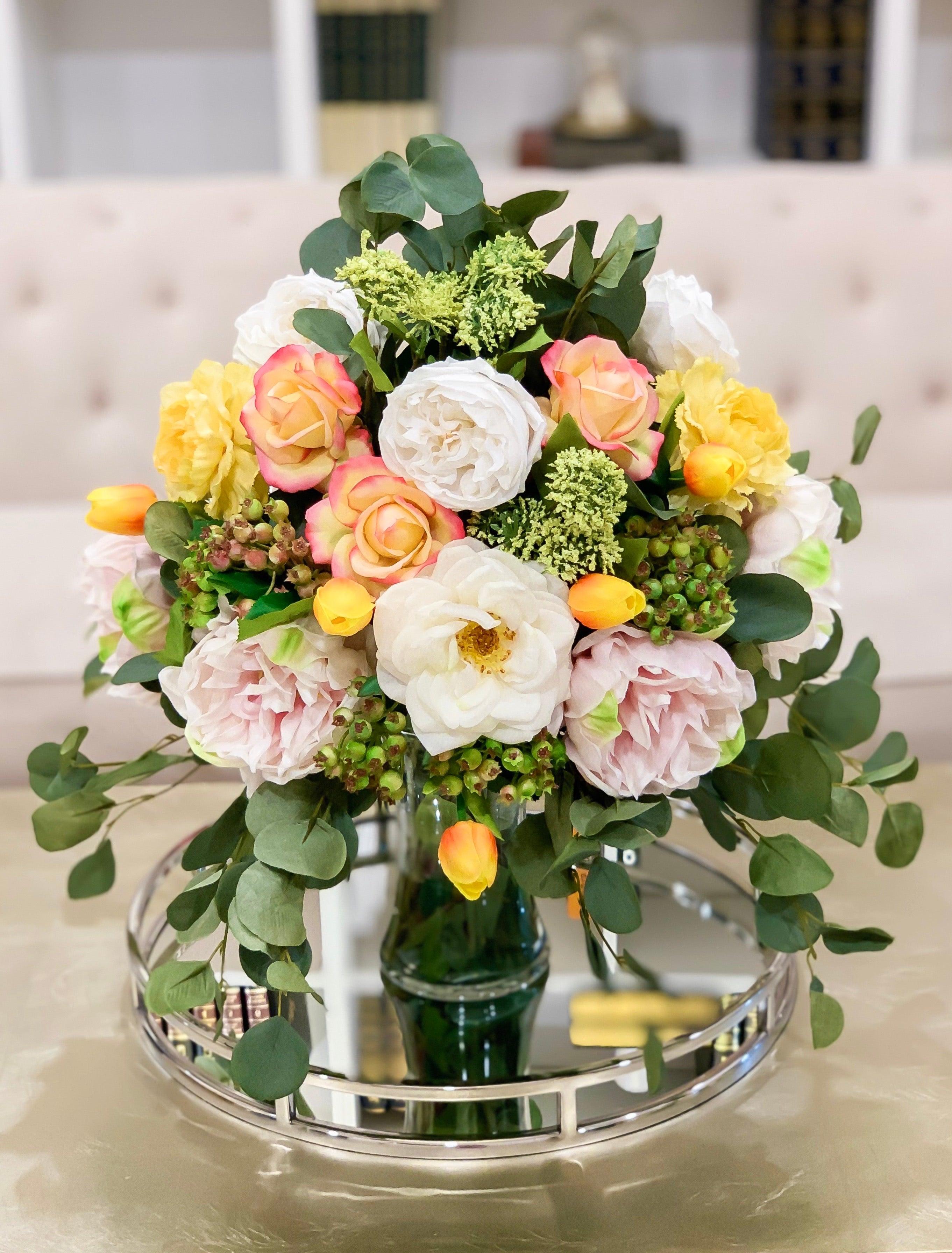 22" Large Real Touch Arrangement Rose Peony Tulip - Flovery