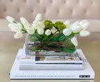 Real Touch White Tulips Wide Square Arrangement - Flovery