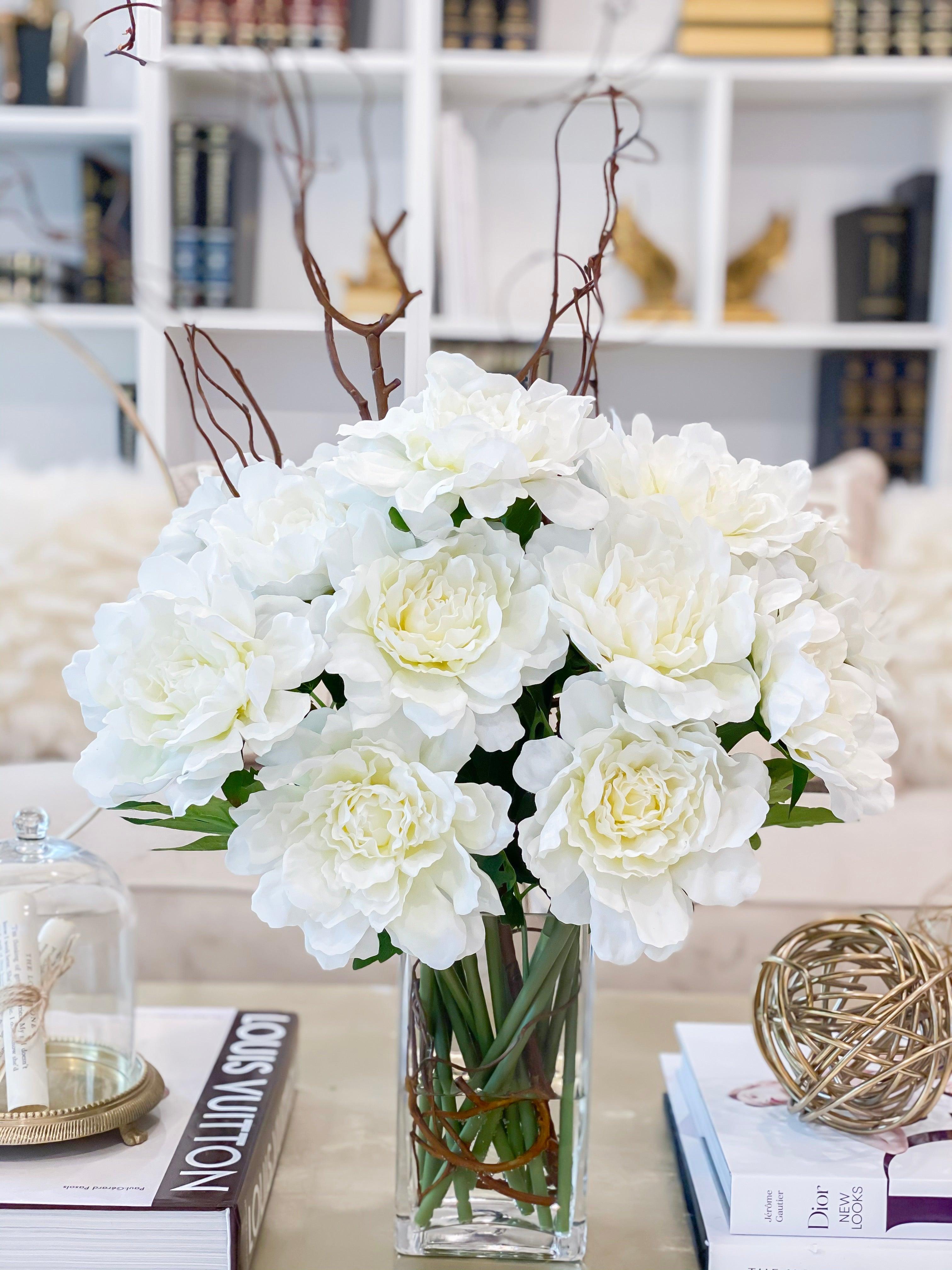 26-in Tall Cream Real Touch Peony Centerpiece Arrangement - Flovery