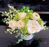 Pure Love Arrangement - Flovery Finest Real Touch Flower In Elegant Glossy Ceramic White Gold Vase - Flovery