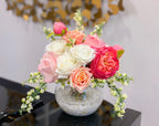 Real Touch Centerpiece English Magenta Roses Arrangement Mixed Pink Rose, White roses, Flowers Centerpiece - Flovery
