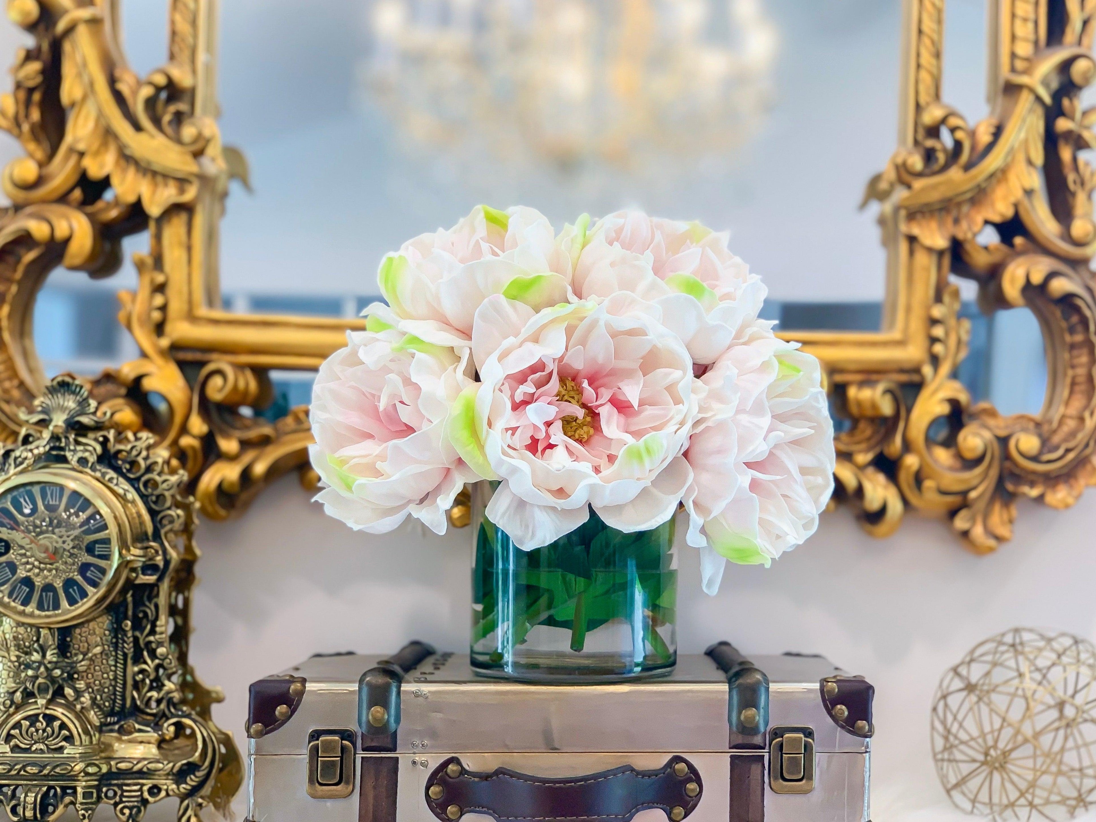 Light Pink Large Real Touch Peonies-Large Size Peony Centerpiece-Dining Room Centerpiece-Real Touch Arrangement- - Flovery