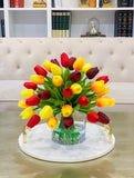 Tulips Real Touch Centerpiece-Real Touch Flower Arrangement-Spring Real Touch Tulip Arrangement-Faux Tulip Arrangement-Dinning Arrangement - Flovery