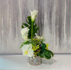 Contemporary Design Arrangement White Real Touch Calla Lily Mixed Orchid - Flovery