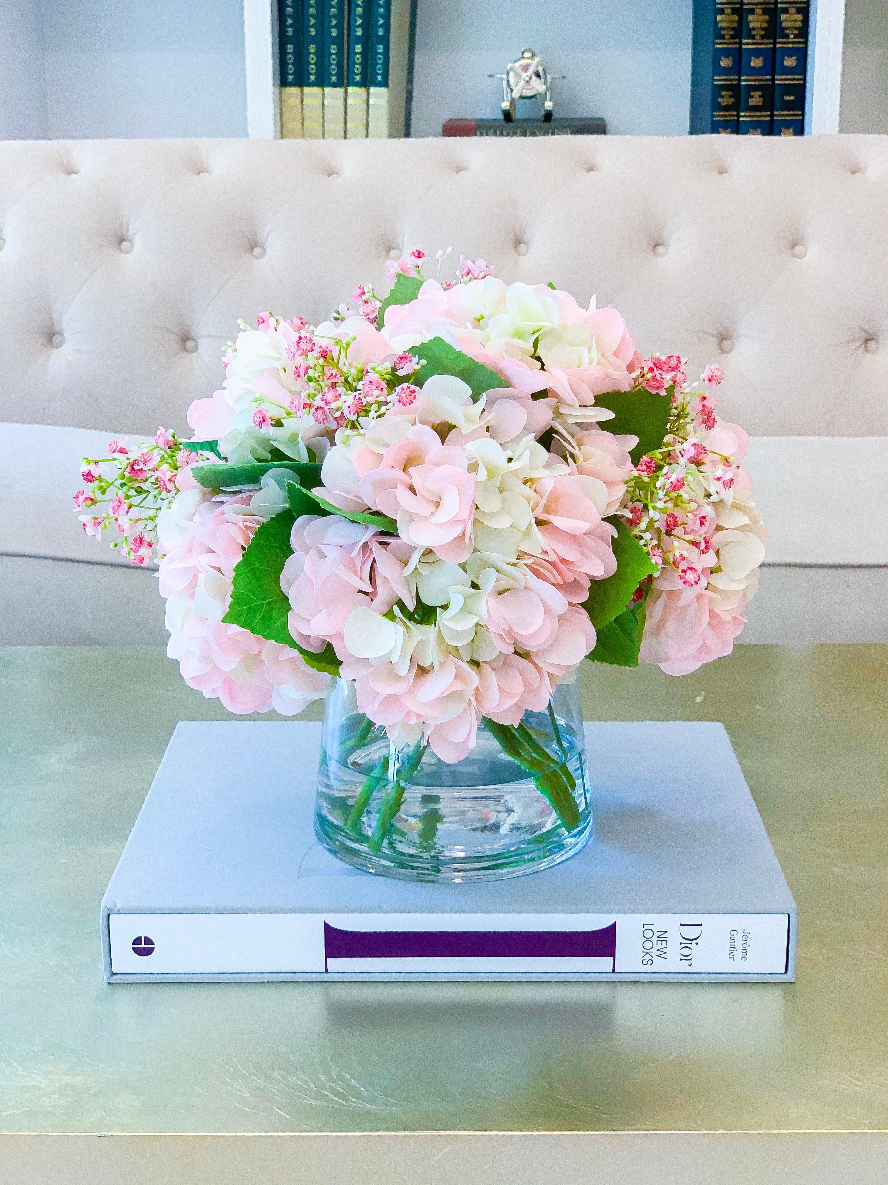 Large REAL TOUCH Flower Arrangement Pink/Green Pastel Hydrangea-Real Touch Hydrangeas Arrangement-White Hydrangea Arrangement-Centerpiece - Flovery Main image