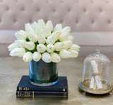 Faux Real Touch Tulips Centerpiece-Dining-Natural Touch Tulip-White Tulip-Silk Flower Arrangements-Soft Touch Flowers - Flovery