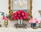 18 inch Large English Rose Centerpiece in Metal Vase - Flovery