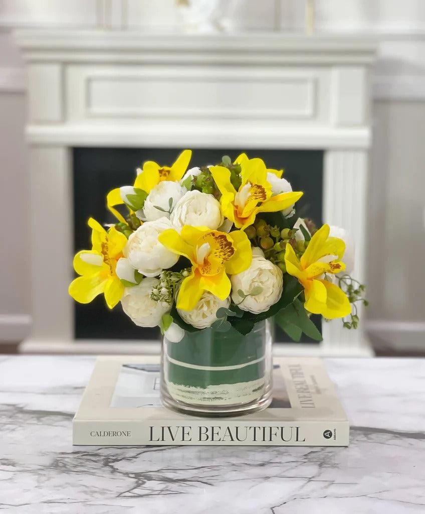 Pink Silk Orchid Peony Arrangement - Flovery