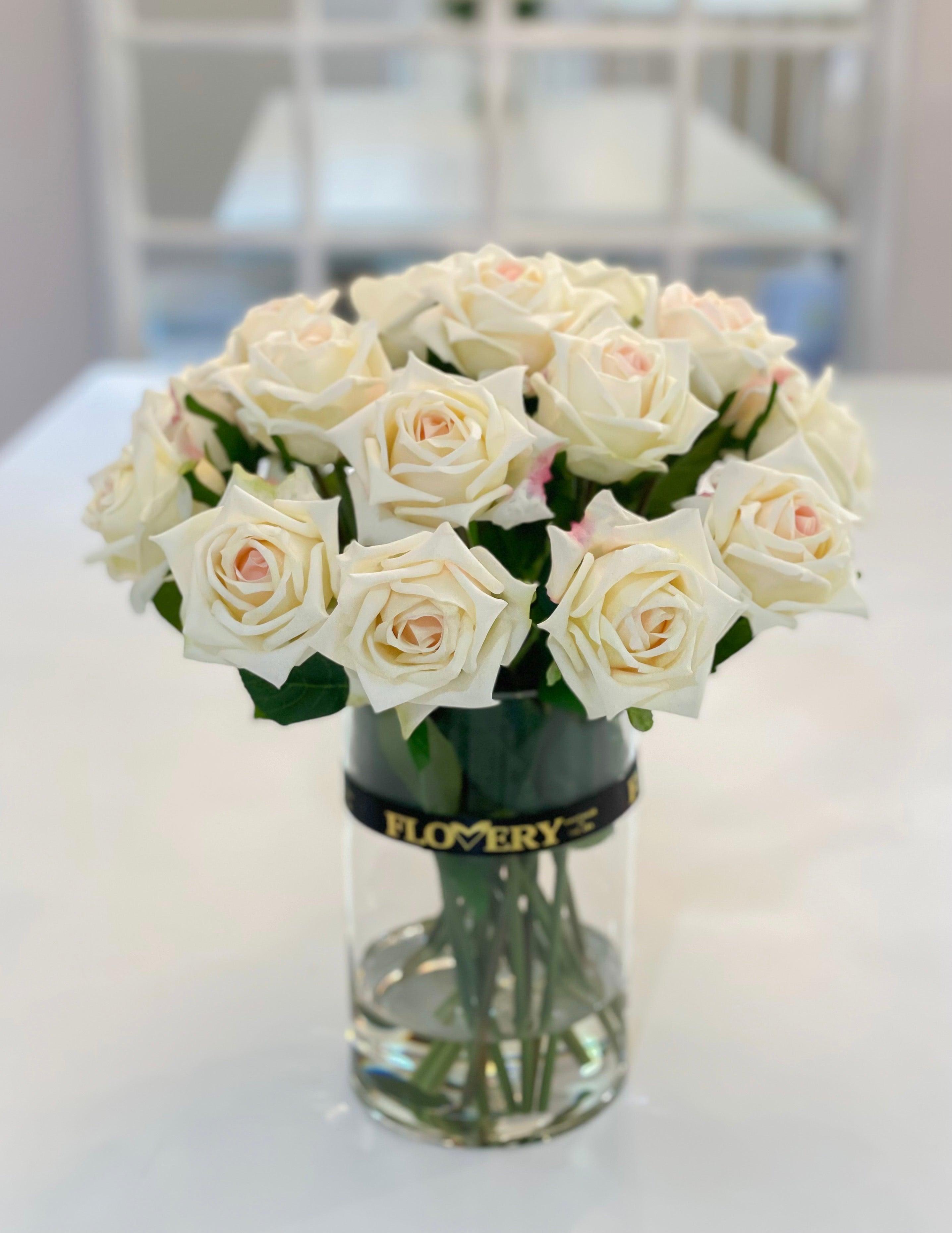 14” Luxury Ivory Rose Real Touch Arrangement - Flovery