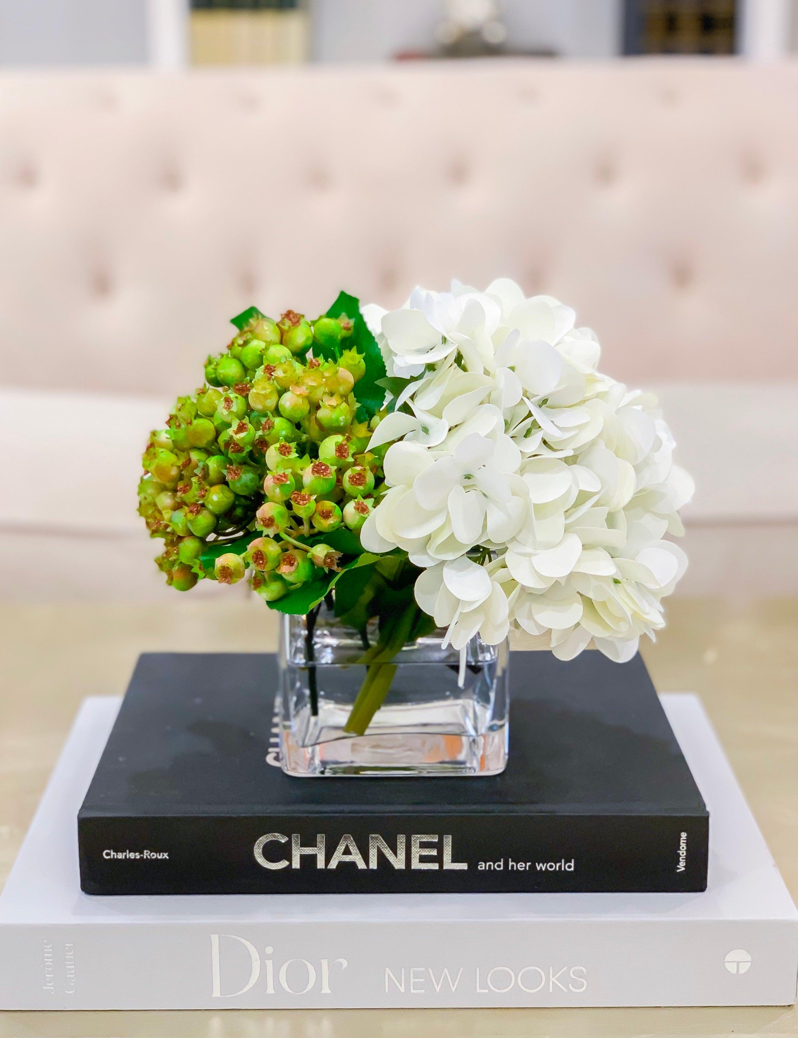 REAL TOUCH Flower Arrangement White Hydrangea-Real Touch Hydrangea Flower Arrangement-White Hydrangea Centerpiece-Green Arrangement - Flovery