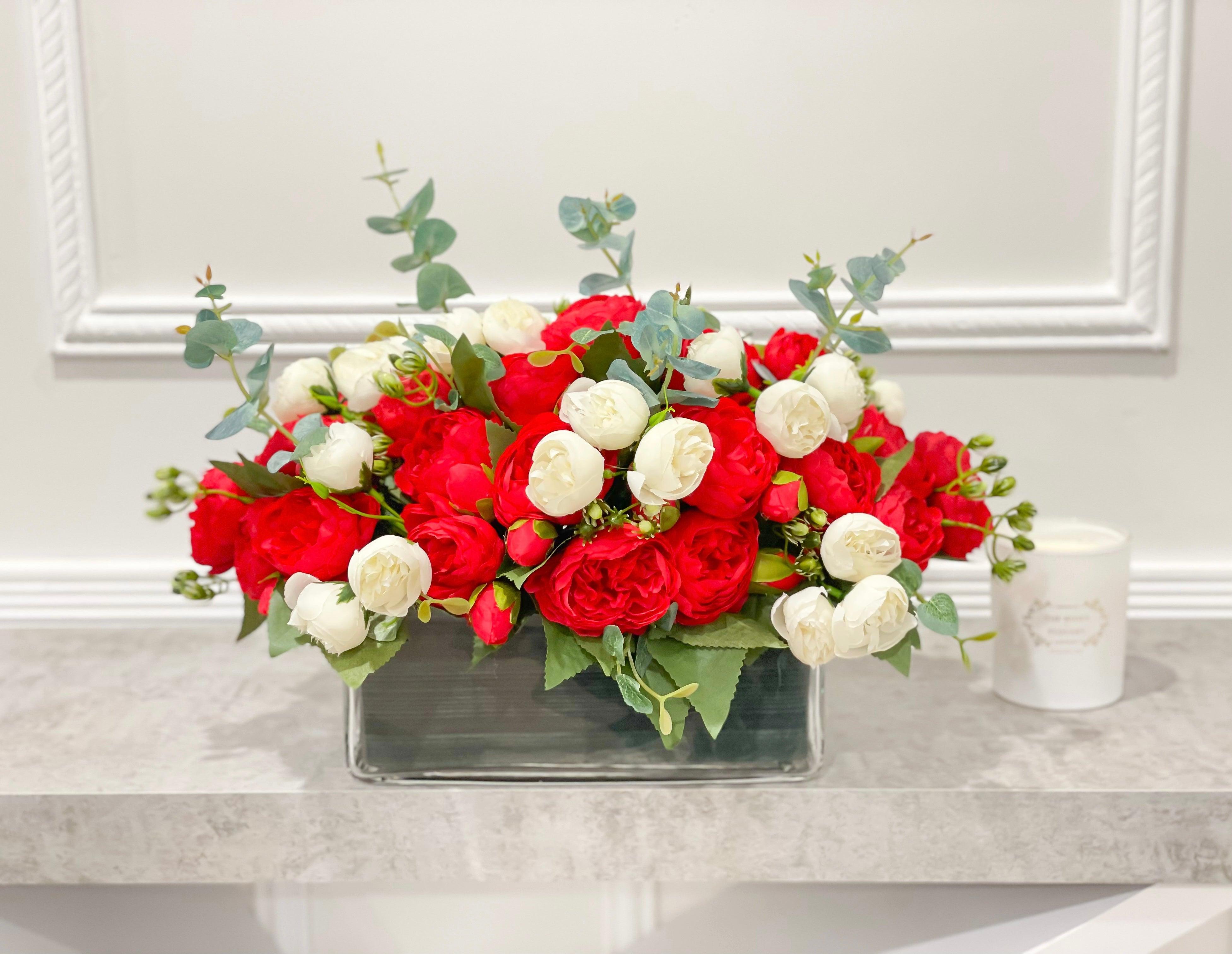 Large Red Silk Peony Centerpiece - Flovery