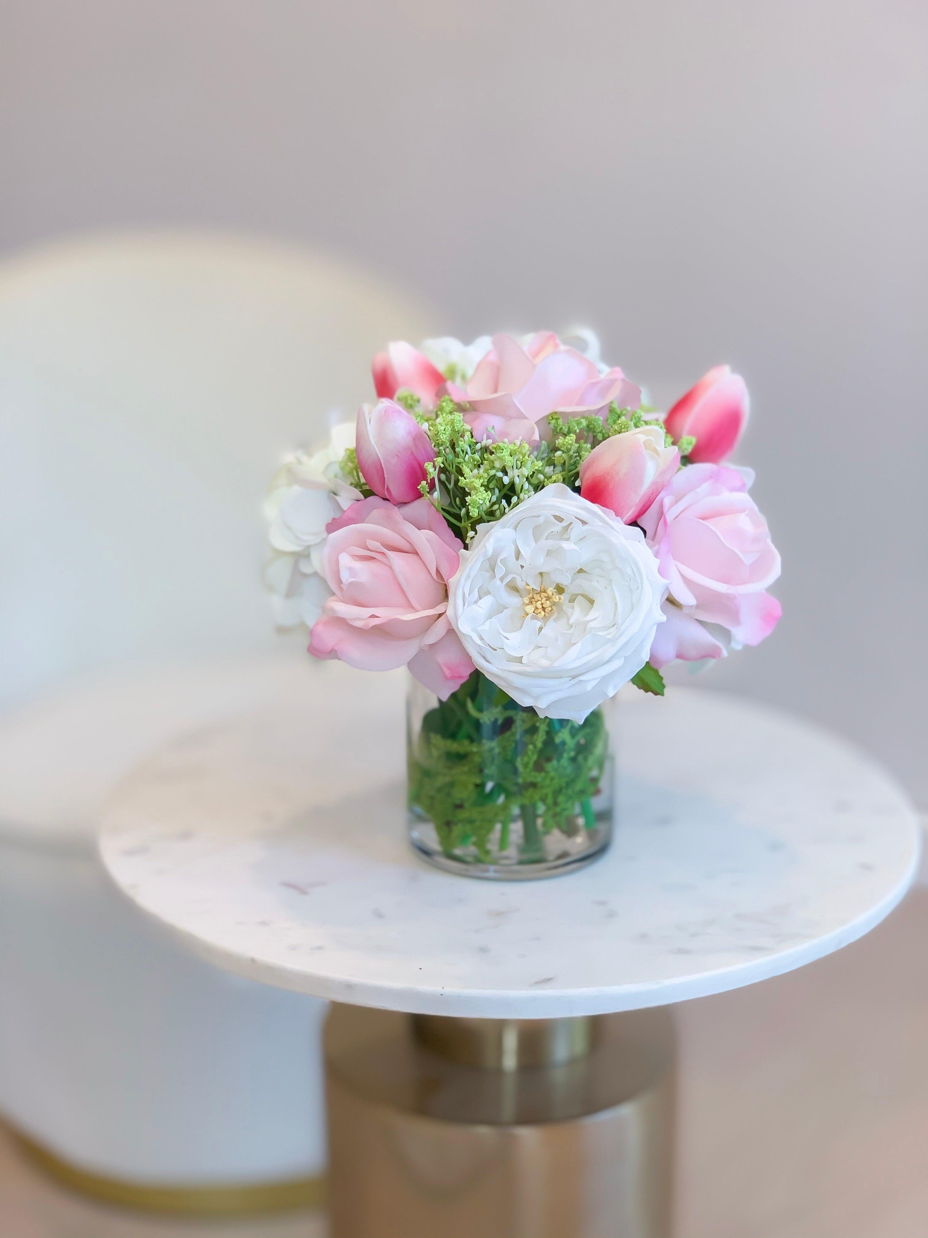Pink Centerpiece-All Real Touch Flowers-Peonies Flowers Arrangement-Pink Real Touch Flowers-Flower Arrangement-Faux Floral Arrangement - Flovery