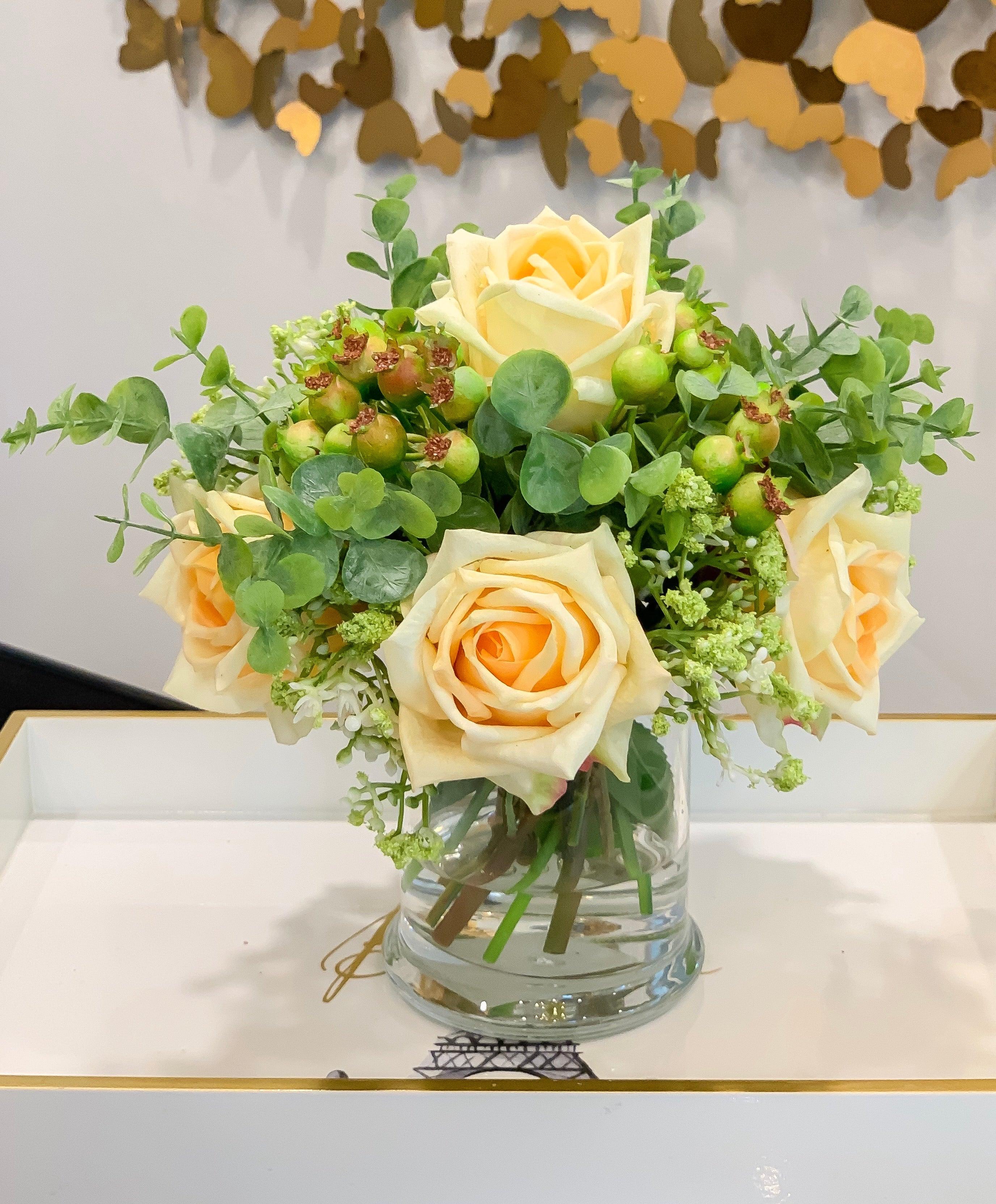 Real Touch Champange Rose Arrangement Wine Glass - Flovery Main image
