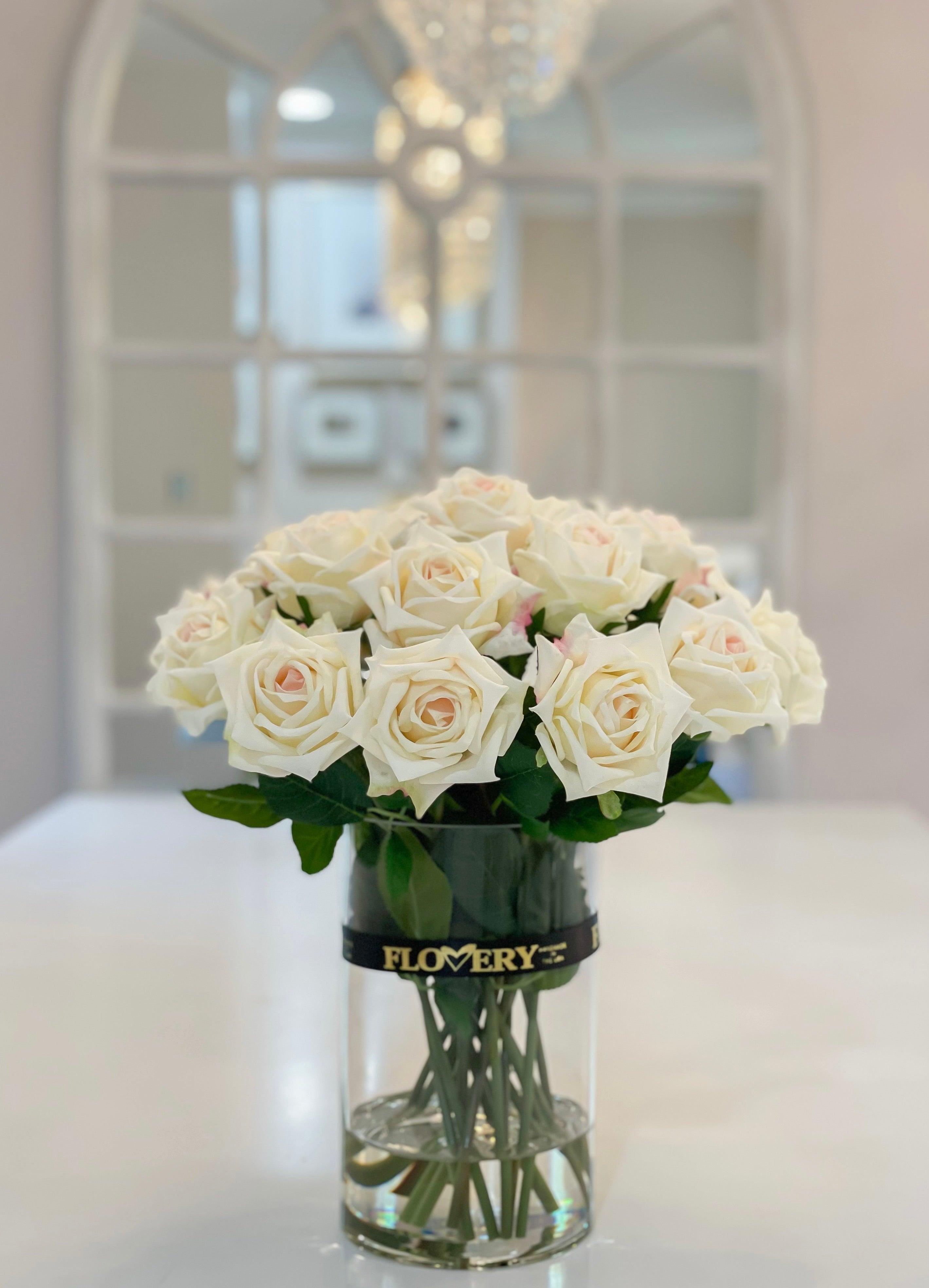 14” Luxury Ivory Rose Real Touch Arrangement - Flovery Main image