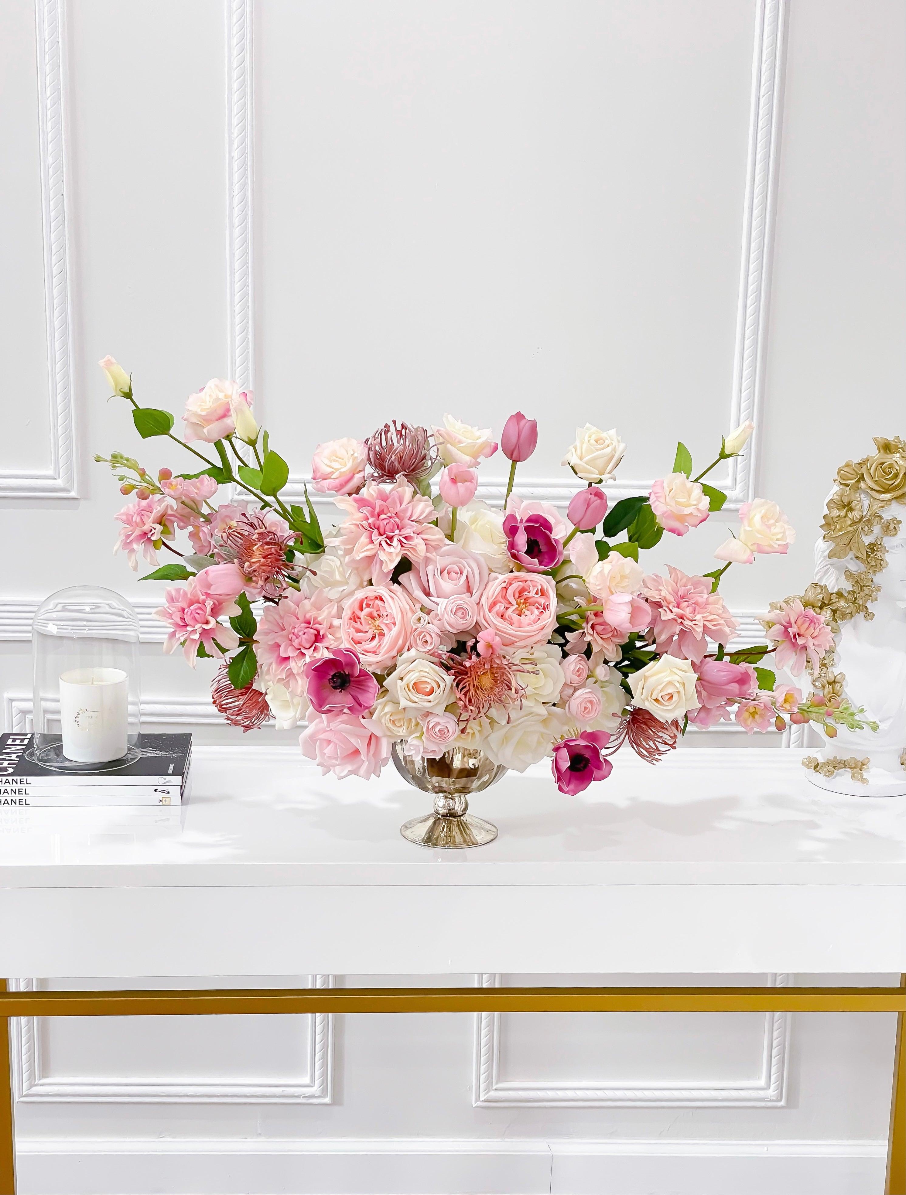 Large French Country Pink Real Touch Flower Arrangement - Flovery Main image