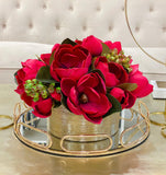 Magnolia Centerpiece in Cylinder Gold Vase - Flovery