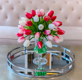 Real Touch Centerpiece -Real Touch Flowers Centerpiece-Pink Real Touch Tulip Arrangement-Faux Tulip Arrangement-Silk Tulip - Flovery