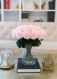 14" Large Size Blush White Rose Real Touch Arrangement-Roses Centerpieces-Floral Arrangement-Faux Rose Centerpiece-Artificial Roses - Flovery