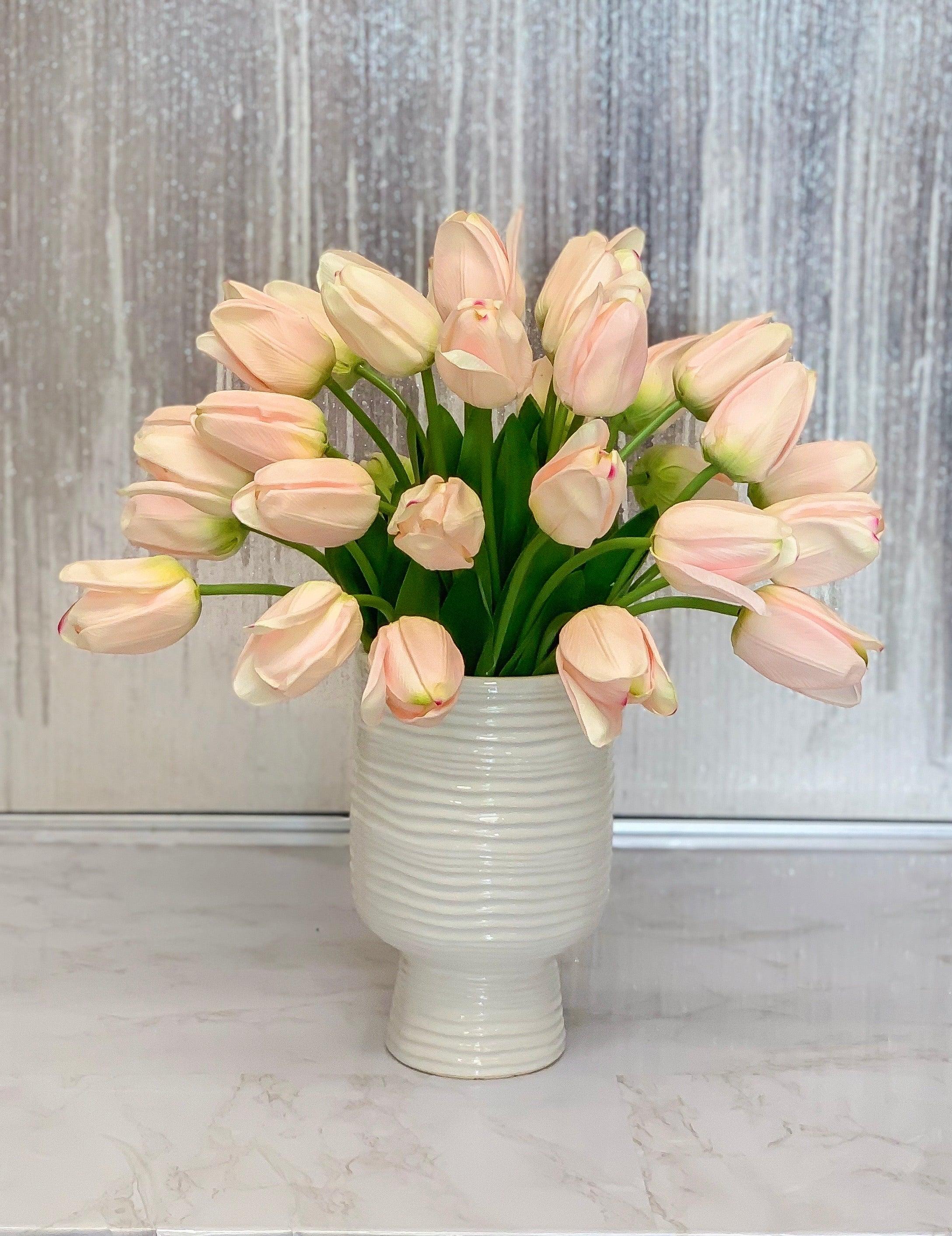 Large Real Touch Tulips Centerpiece - Faux Tulips Arrangement  - Faux Arrangement - Flovery Main image