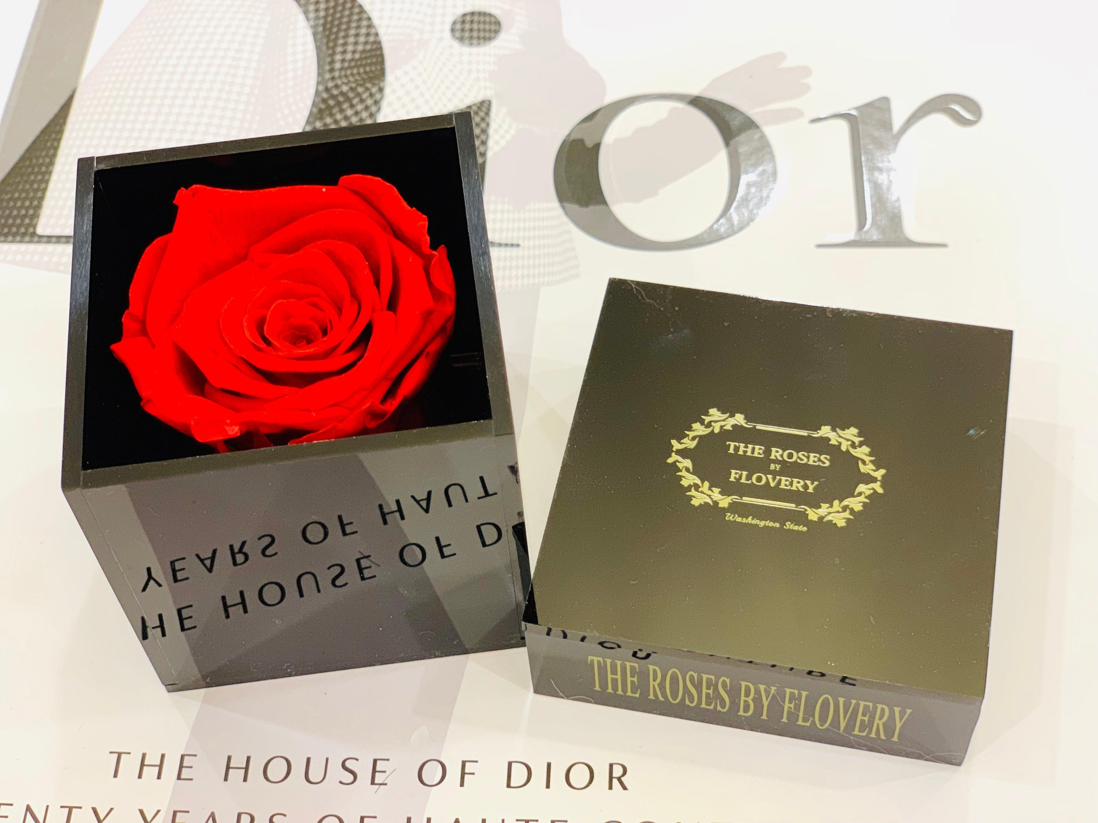 Elegant premium Ecuador preserved red rose in black cube - Flovery