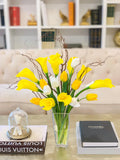 Yellow/White Real Touch Flowers Arrangement-Yellow Calla Lily Real Touch Arrangement-Real Touch Tulip-White/Yellow Tulips Centerpiece - Flovery