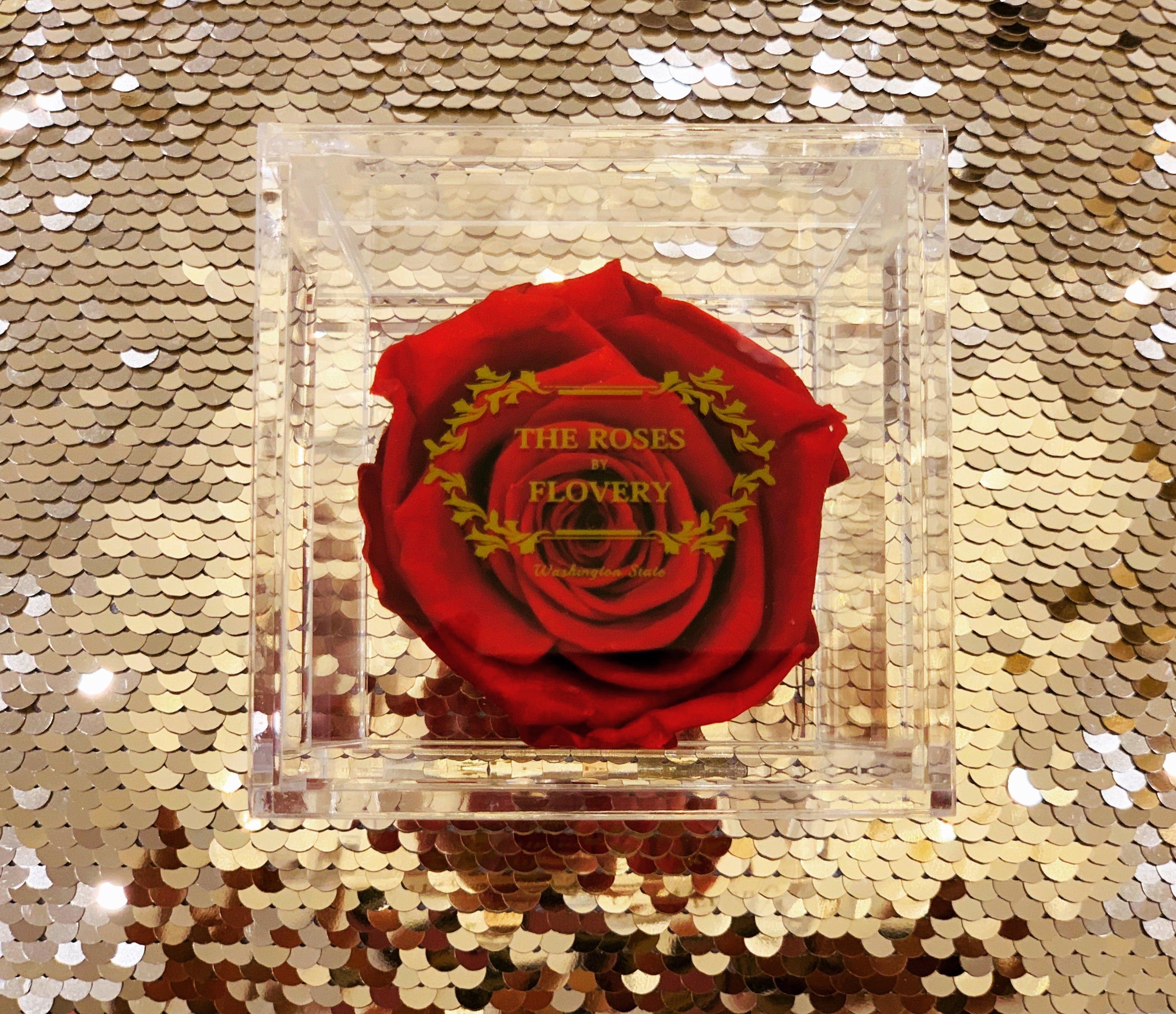 Elegant premium Ecuador preserved rose in clear acrylic cube - Flovery Main image