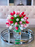 Real Touch Centerpiece -Real Touch Flowers Centerpiece-Pink Real Touch Tulip Arrangement-Faux Tulip Arrangement-Silk Tulip - Flovery