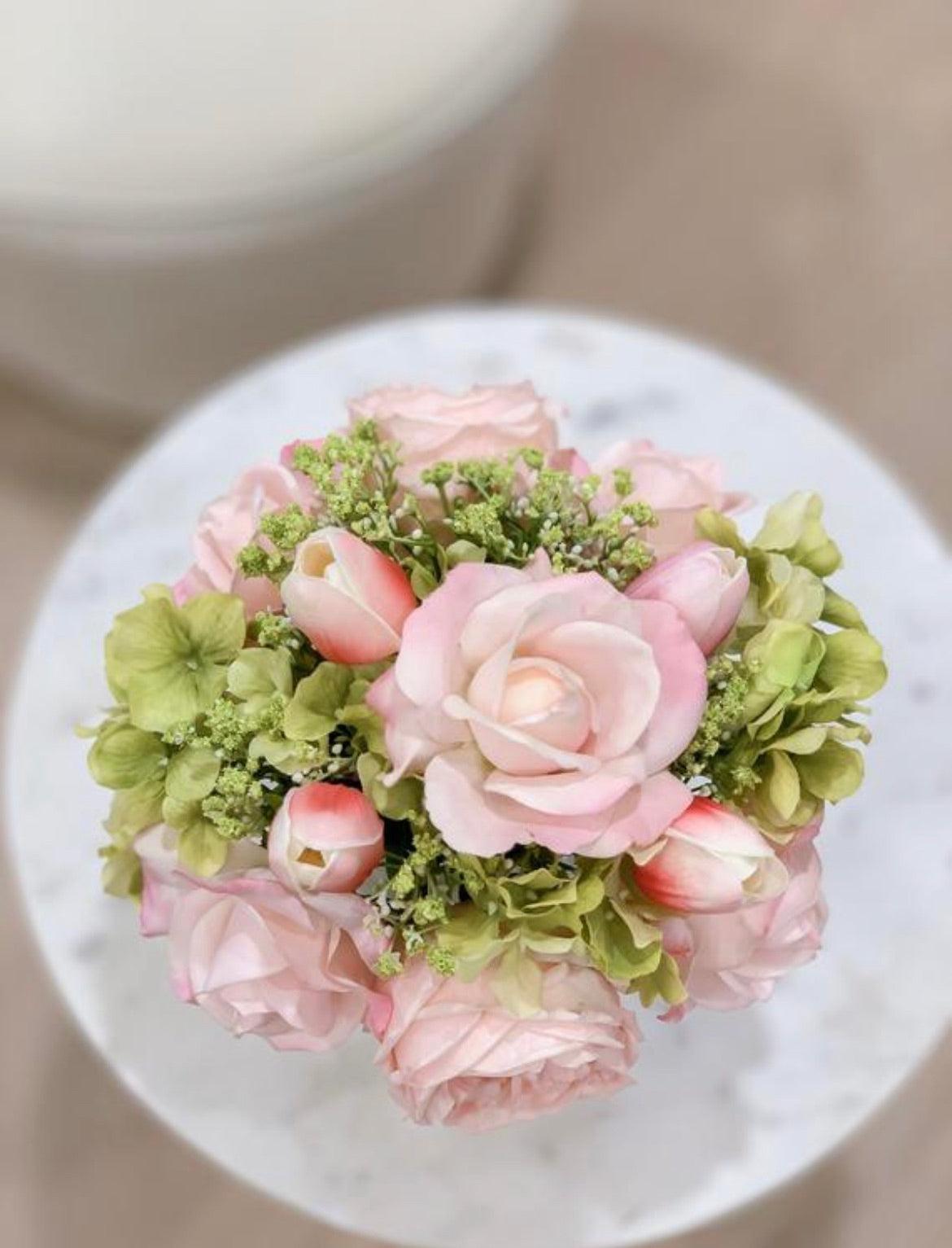 Pink Centerpiece-Rose Real Touch Flower Arrangement-Peonies Flower Arrangement-Pink Real Touch Roses-Pink Real Touch Peony - Flovery