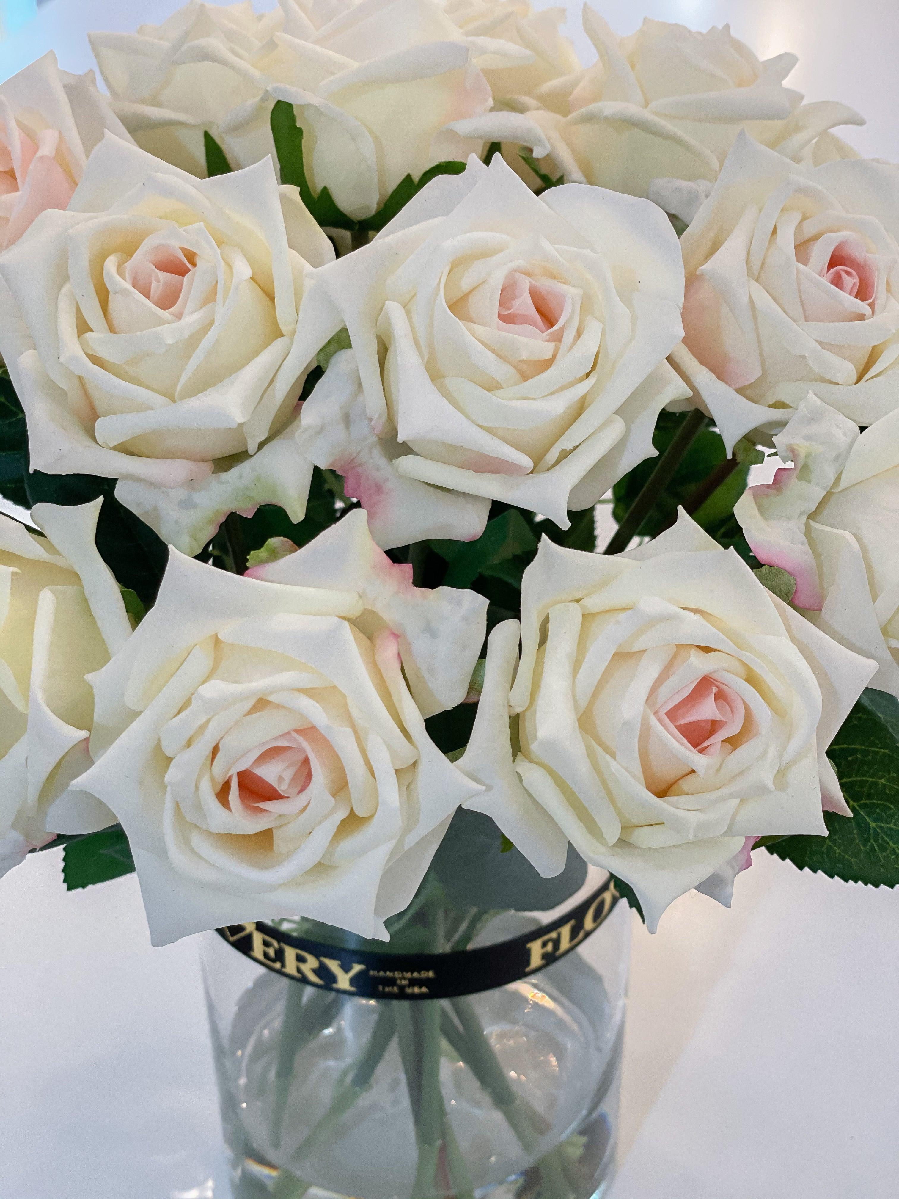 14” Luxury Ivory Rose Real Touch Arrangement - Flovery