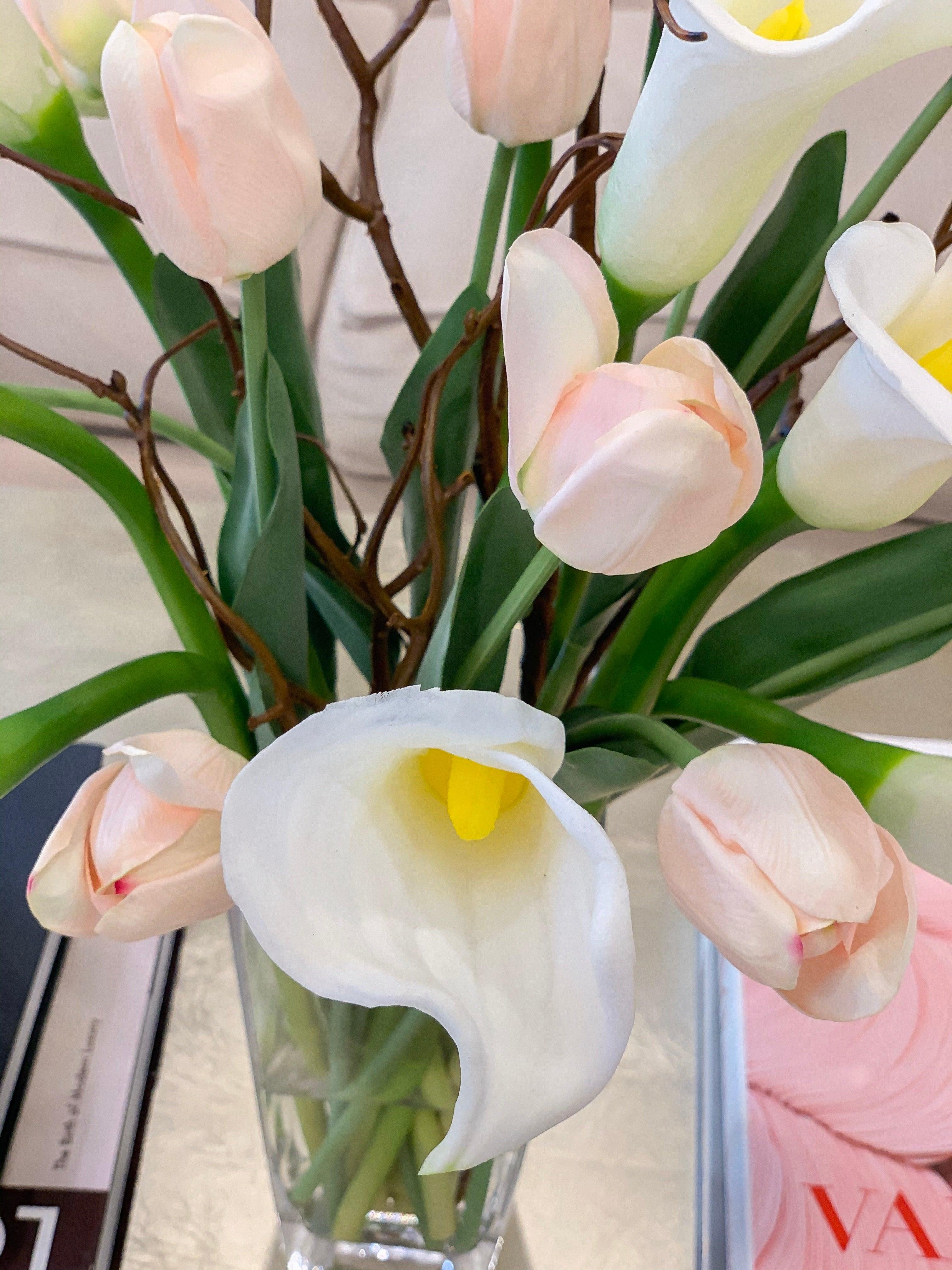 white lilies and tulips Pink/White Real Touch Calla Lily Arrangement – Flovery.com