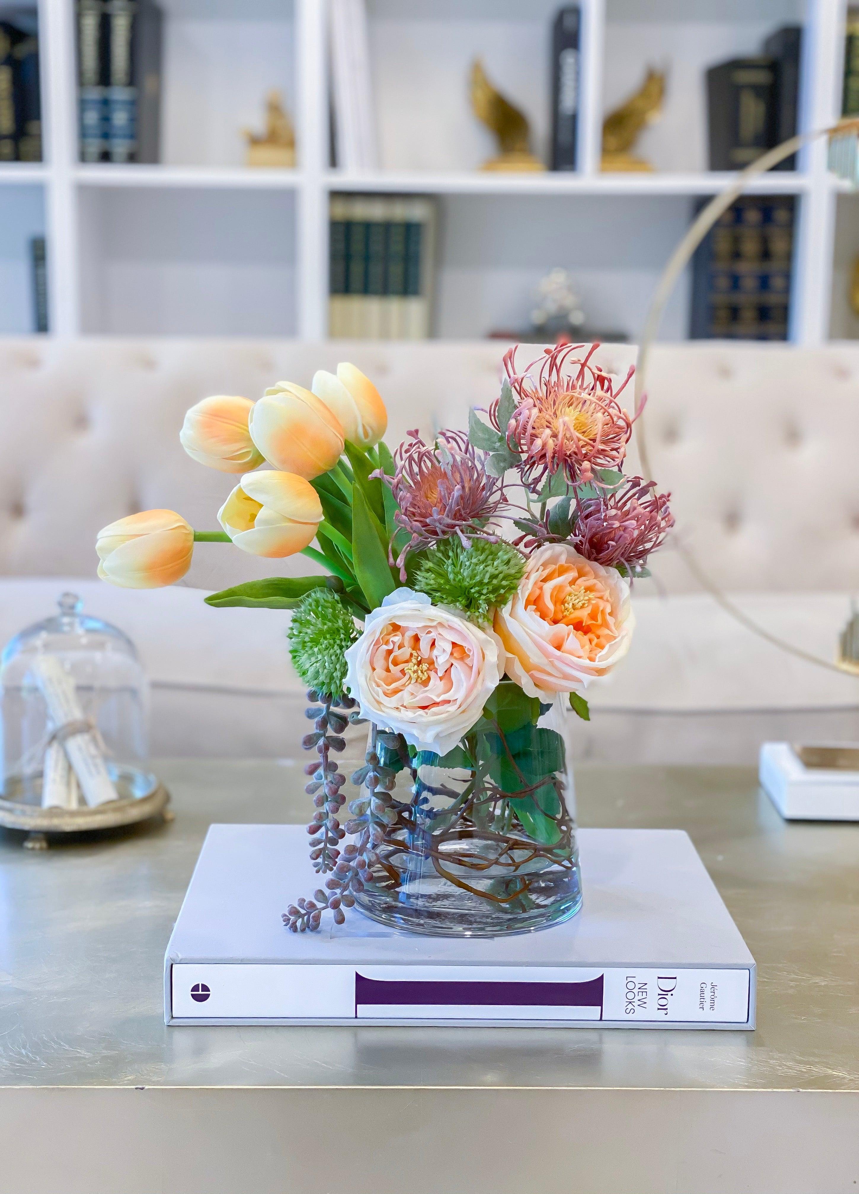 Tropical Real Touch Tulip Roses Contemporary Arrangement Secondary image
