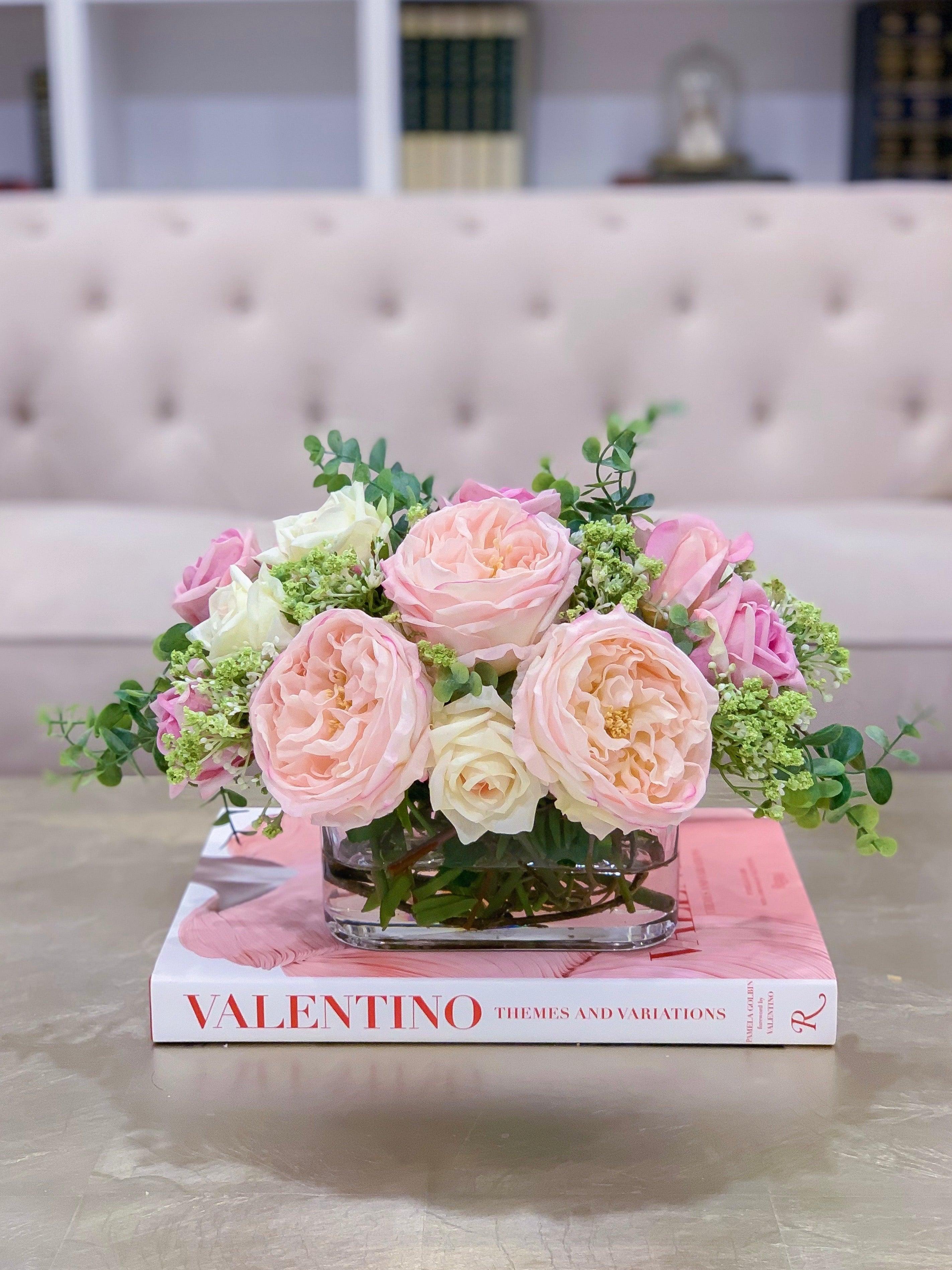 Exclusive Real Touch Pink English Roses Arrangement - Flovery Main image