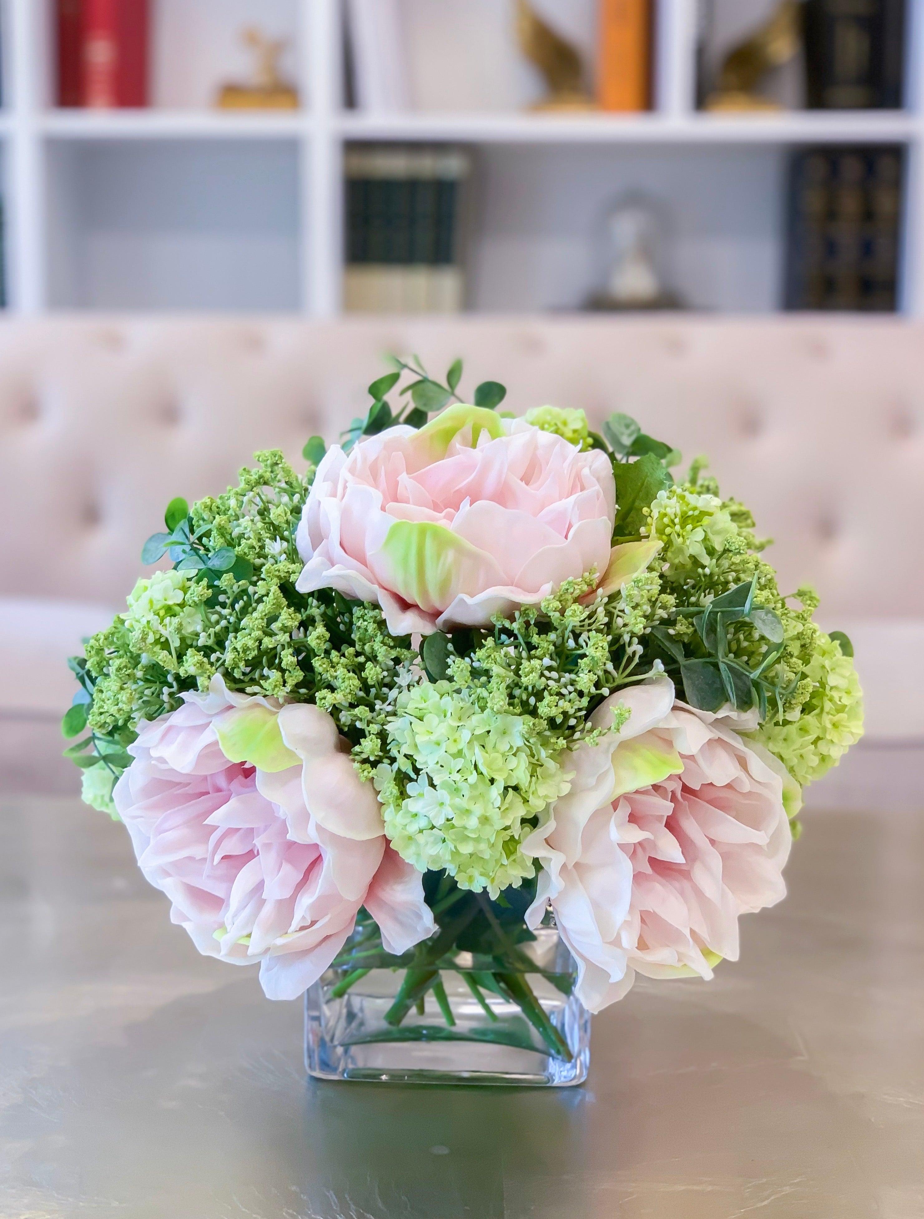 Large Real Touch Peonies Pink Green Arrangement Secondary image