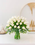 Real Touch Tulip Arrangement-White Tulip Centerpiece-Real Touch Flower Arrangement-Silk Flower Arrangement-Artificial Flower-Faux Flower - Flovery