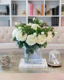 Large White Rose Real Touch- Flower Arrangement in Vase-Artificial Flower Arrangement Home Decor-Large Silk Centerpiece- Floral arrangement - Flovery