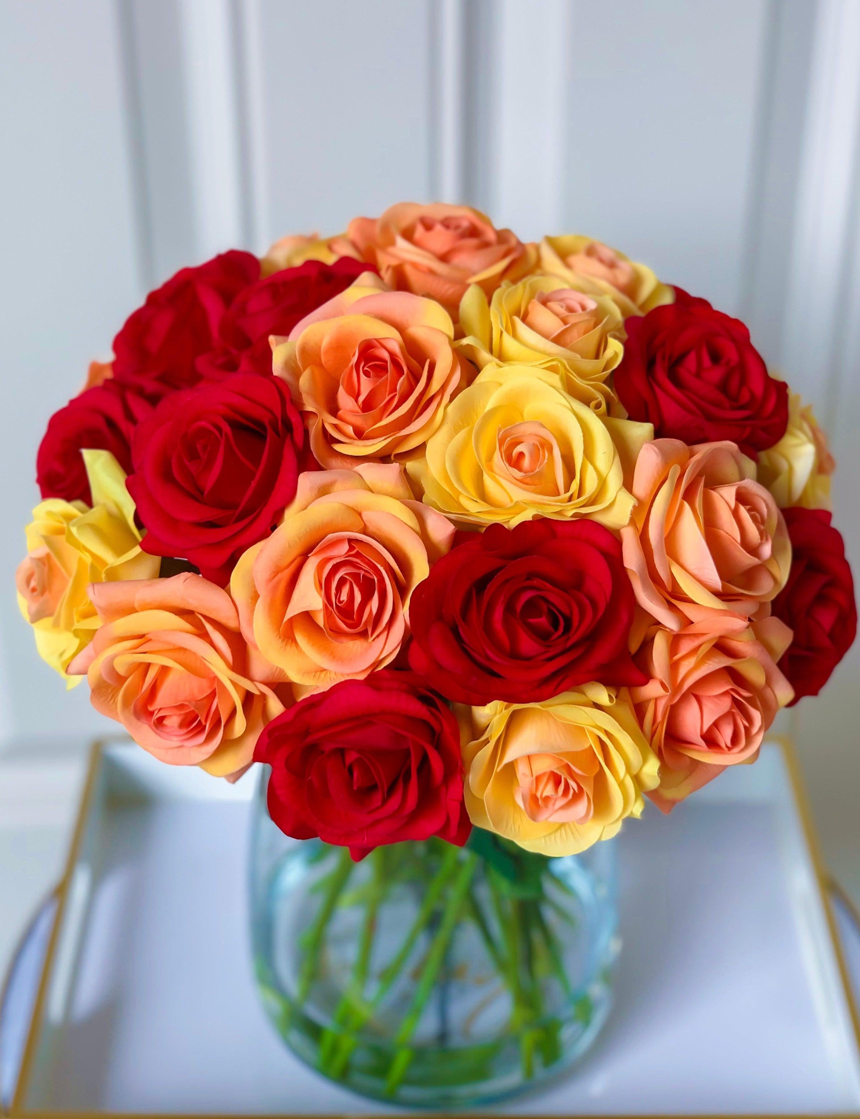 Large Real Touch Roses Red Yellow Orange Secondary image