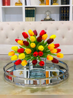 Faux Real Touch Arrangement-Tulips Centerpiece for Dining Table-Red Tulip-Orange Tulip-Yellow Tulip-Arrangement-Real Touch Tulip Arrangement - Flovery