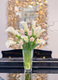 Pink/White Real Touch Flowers Arrangement-White Calla Lily Real Touch Arrangement-Real Touch Tulip-White Tulips Centerpiece - Flovery