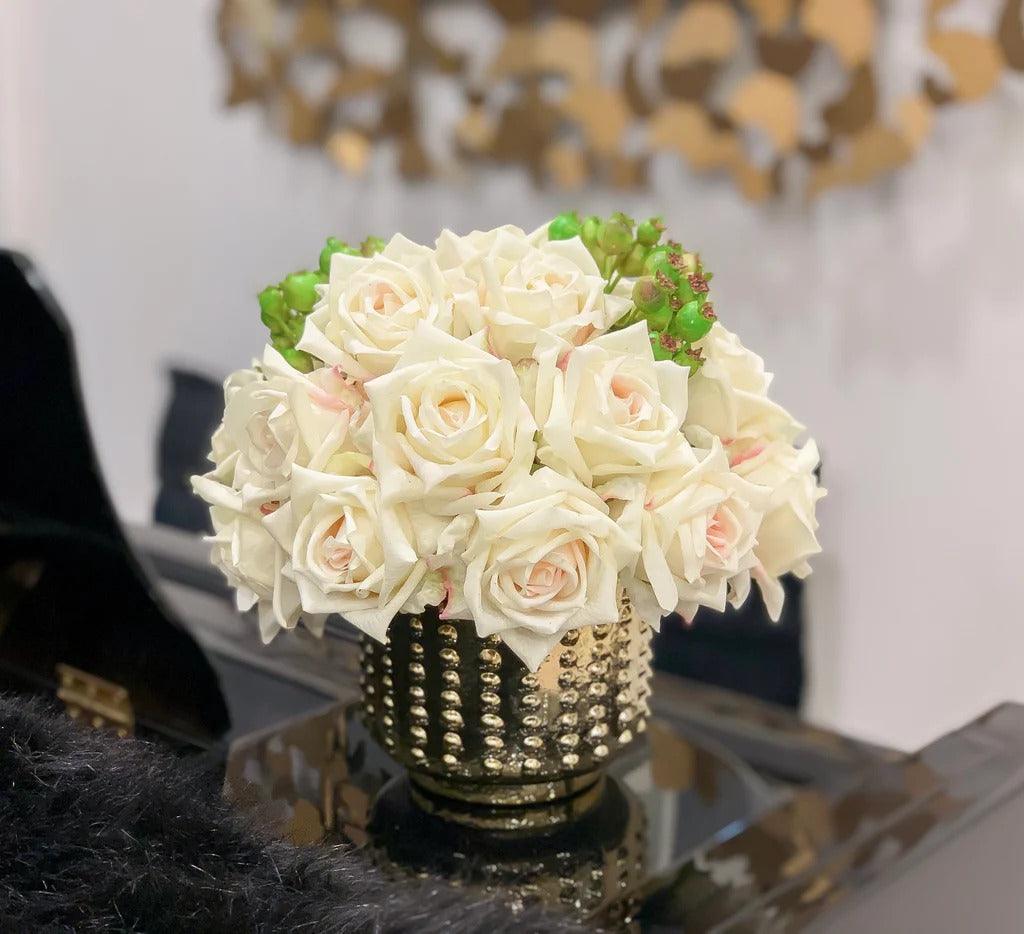 Real Touch Mixed Rose Centerpiece Gold - Flovery