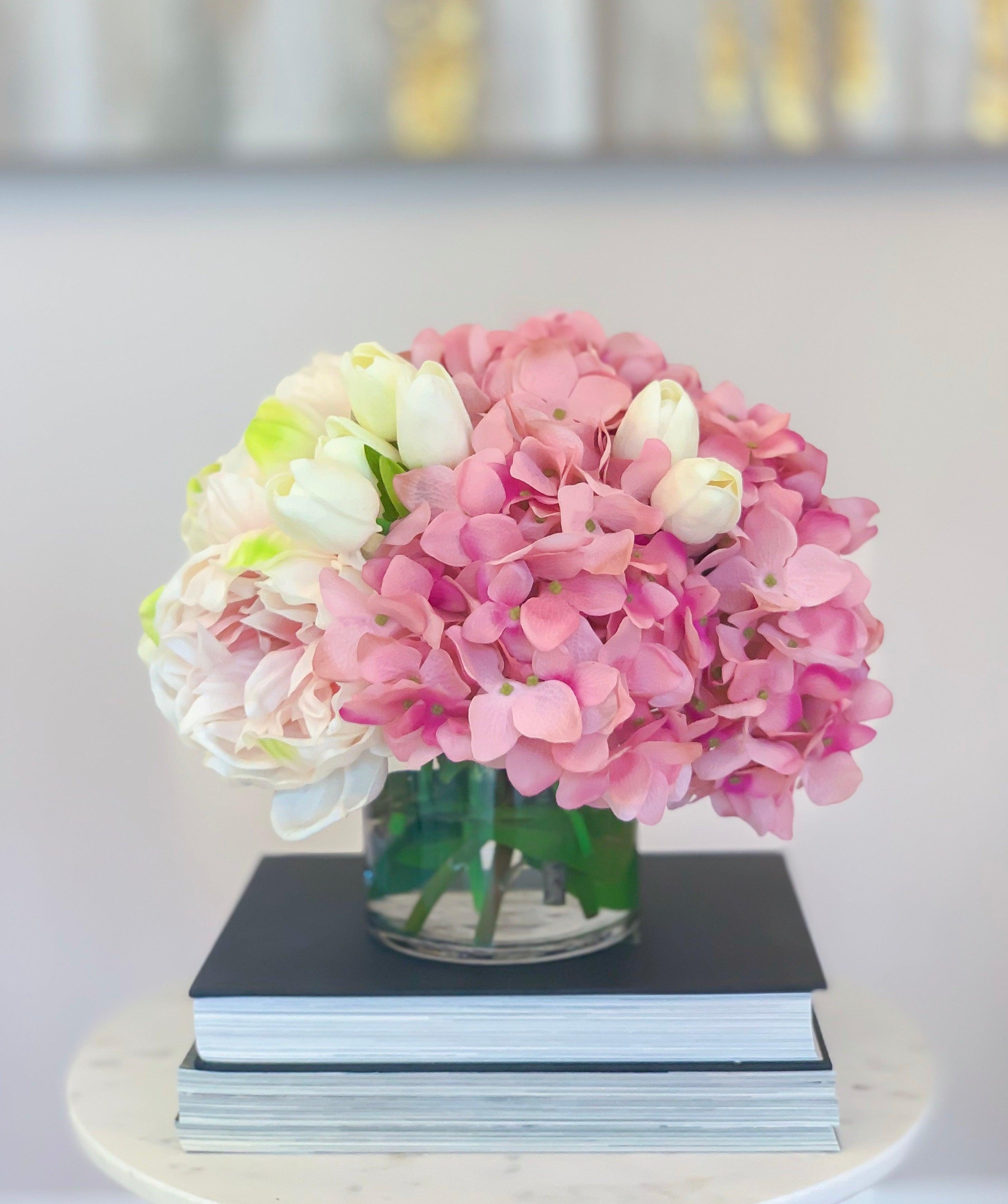 Pink Peony Tulip Hydrangea Centerpiece Secondary image