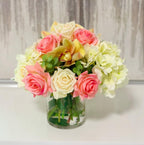 Real Touch Rose, Orchids Mixed With Finest Artificial White Hydrangea In Glass Vase - Home Decor - Flovery
