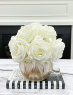 Medium Premium Real Touch White Rose Arrangement in Gold Vase - Flovery