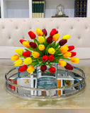 Faux Real Touch Arrangement-Tulips Centerpiece for Dining Table-Red Tulip-Orange Tulip-Yellow Tulip-Arrangement-Real Touch Tulip Arrangement - Flovery